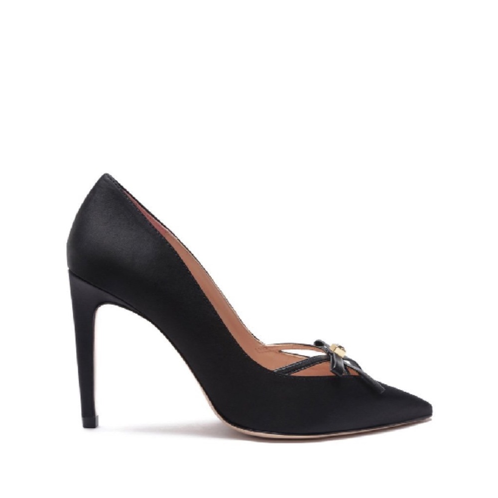 Schutz Gracia black satin pump with bow. NIB Sz.8